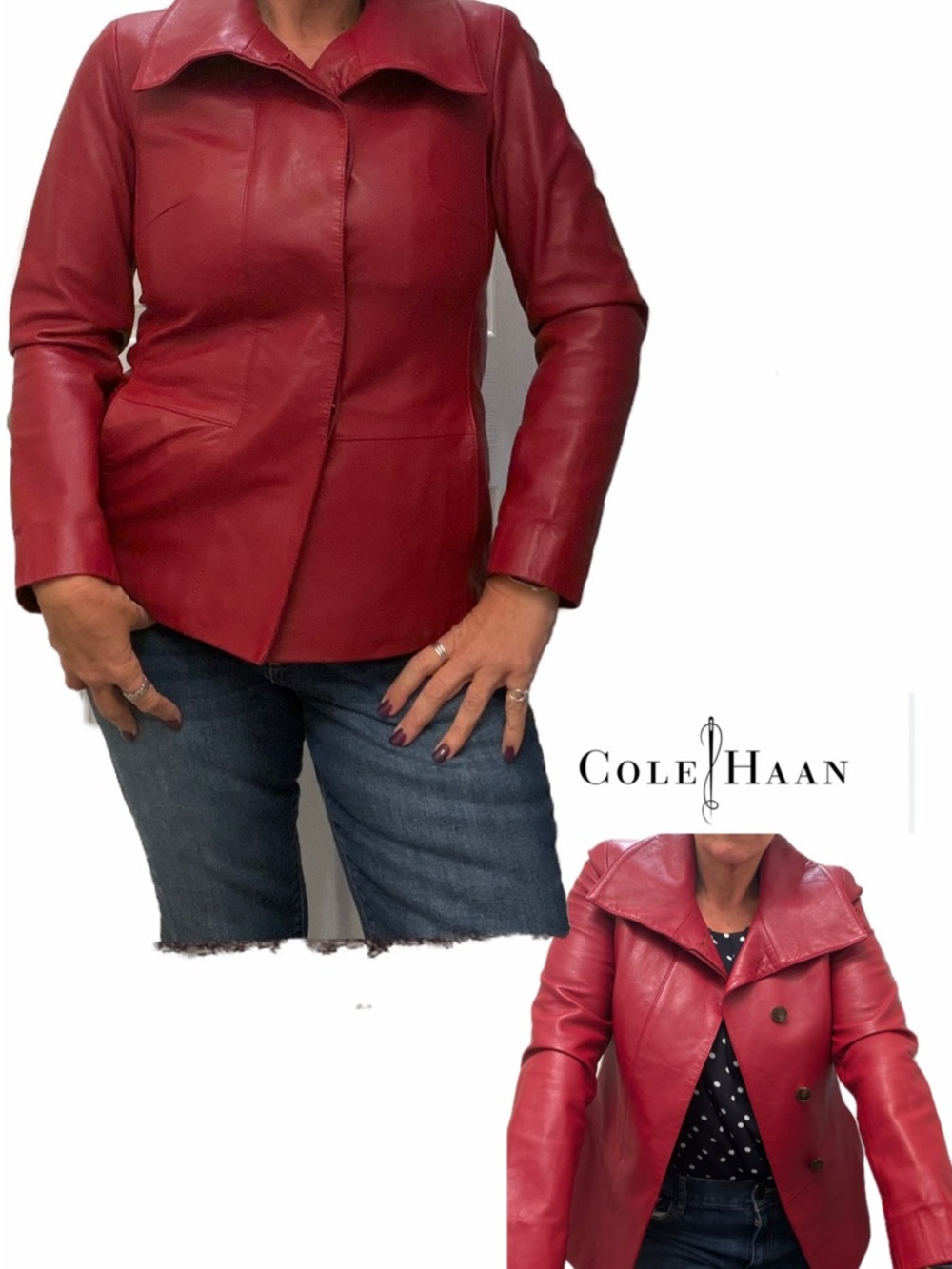Cole Haan Red Lambskin Jacket with Wide Collar